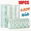 10 rolls of clear transparent sticky tape 0.8cm wide stacked neatly