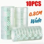 10 rolls of clear transparent sticky tape 0.8cm wide stacked neatly