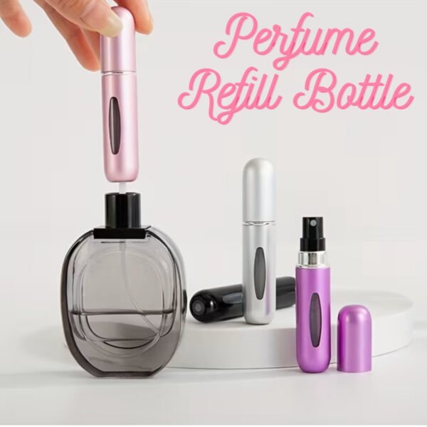 Compact 5ml portable perfume refill bottle travel atomiser spray in metallic finish