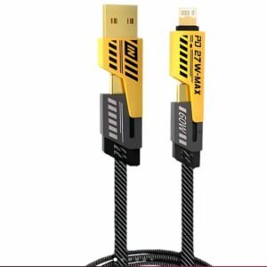 Black 4-in-1 multi USB fast PD charging cable with aluminium connectors for multiple device charging