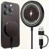 15W magnetic wireless charger pad in sleek black showing dual USB C and USB A connector
