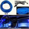 Flexible 3 metre blue neon car LED strip light with USB plug installed along dashboard trim gap