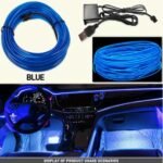 Flexible 3 metre blue neon car LED strip light with USB plug installed along dashboard trim gap