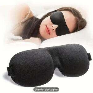 Black 3d sleep mask with contoured eye cavities for light blackout and comfortable travel rest