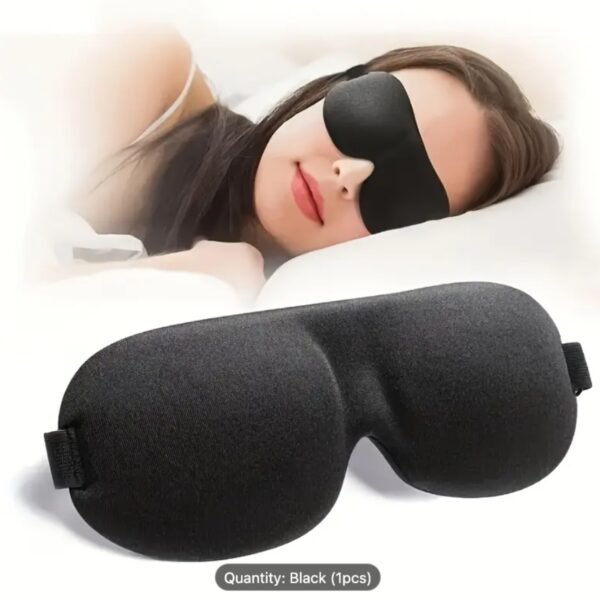Black 3d sleep mask with contoured eye cavities for light blackout and comfortable travel rest