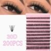D curl individual eyelash clusters tray showing 30D wide stem lashes in mixed 8 to 16mm lengths