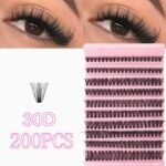 D curl individual eyelash clusters tray showing 30D wide stem lashes in mixed 8 to 16mm lengths