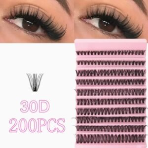 D curl individual eyelash clusters tray showing 30D wide stem lashes in mixed 8 to 16mm lengths