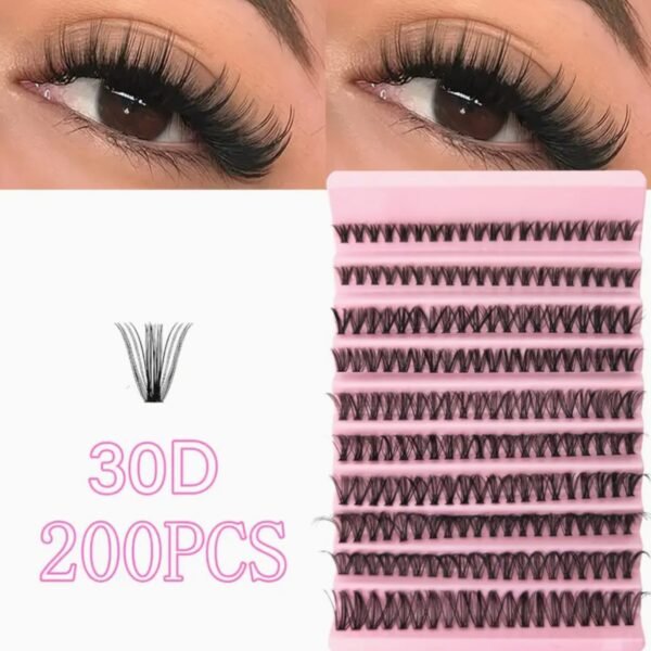 D curl individual eyelash clusters tray showing 30D wide stem lashes in mixed 8 to 16mm lengths