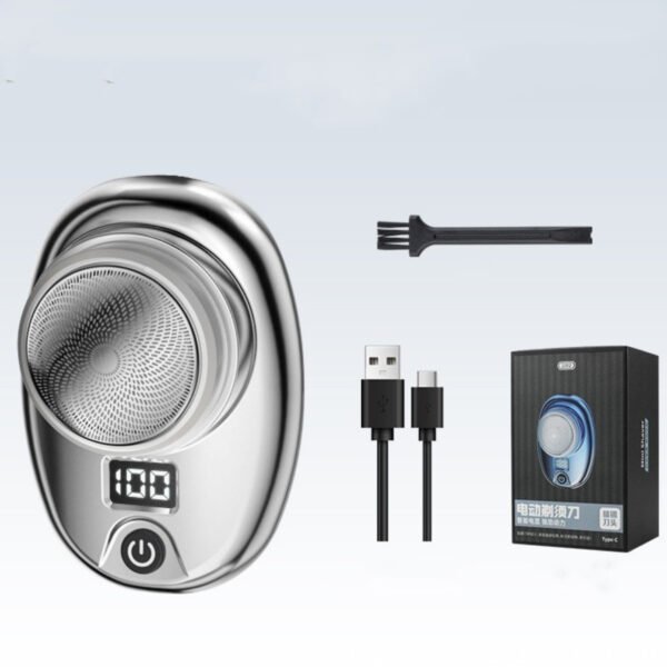 Compact travel electric shaver with rotary 3-blade head and Type-C charging