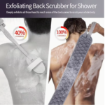 3 piece bath exfoliation set including loofah shower sponge, bath glove and back scrub towel