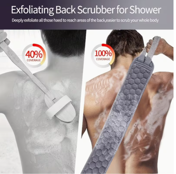 3 piece bath exfoliation set including loofah shower sponge, bath glove and back scrub towel