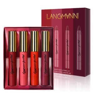 Four-piece matte lipstick set with lipstick pen-style lip colours