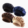 Satin lined sleep beanie cap shown with smooth interior lining exposed for hair protection